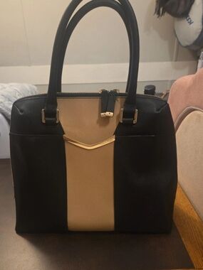 Calvin Klein Black and Tan Structured Top-Handle Women’s Satchel